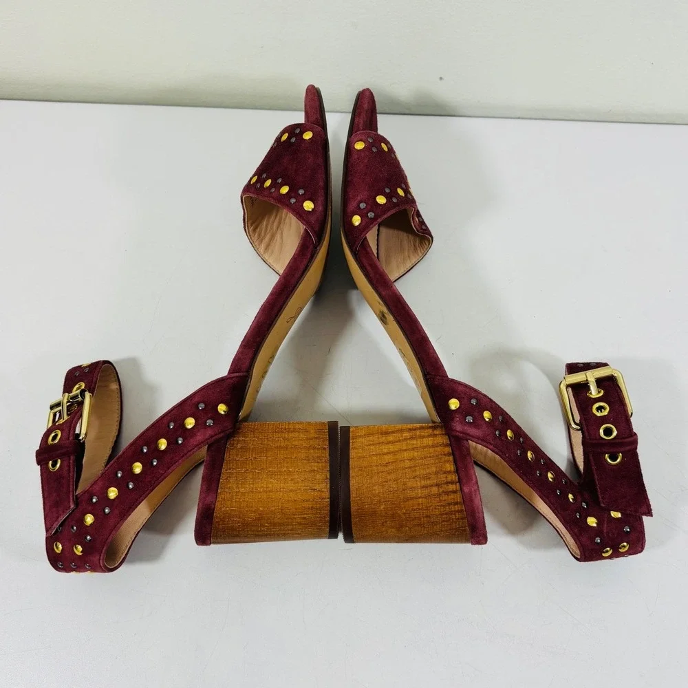 J. Crew Women's Penny Sandals in Gold & Violet Studded Burgundy Suede Women's 8